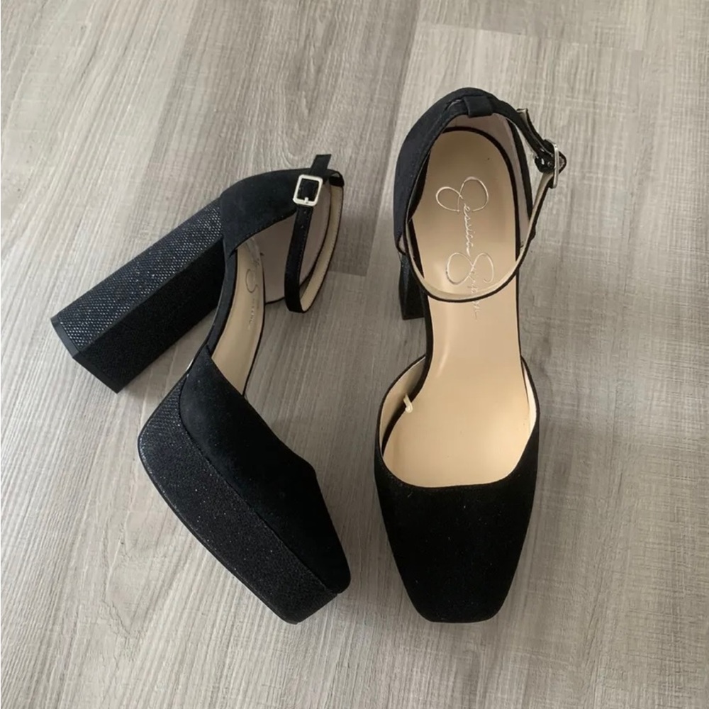 Jessica Simpson Platform Ankle Strap Suede Black Pumps Size 11